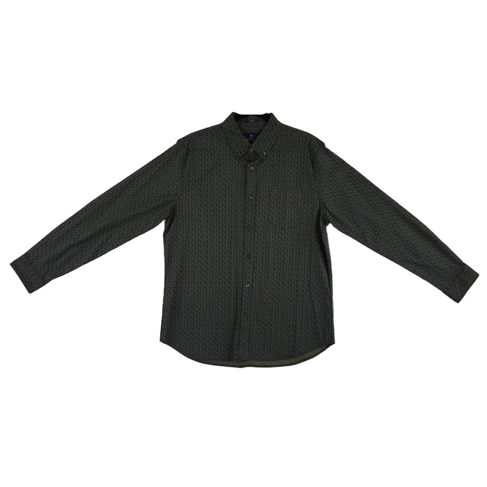Ben Sherman Paisley Button Down Shirt Men's Size Large Olive Green Stretch